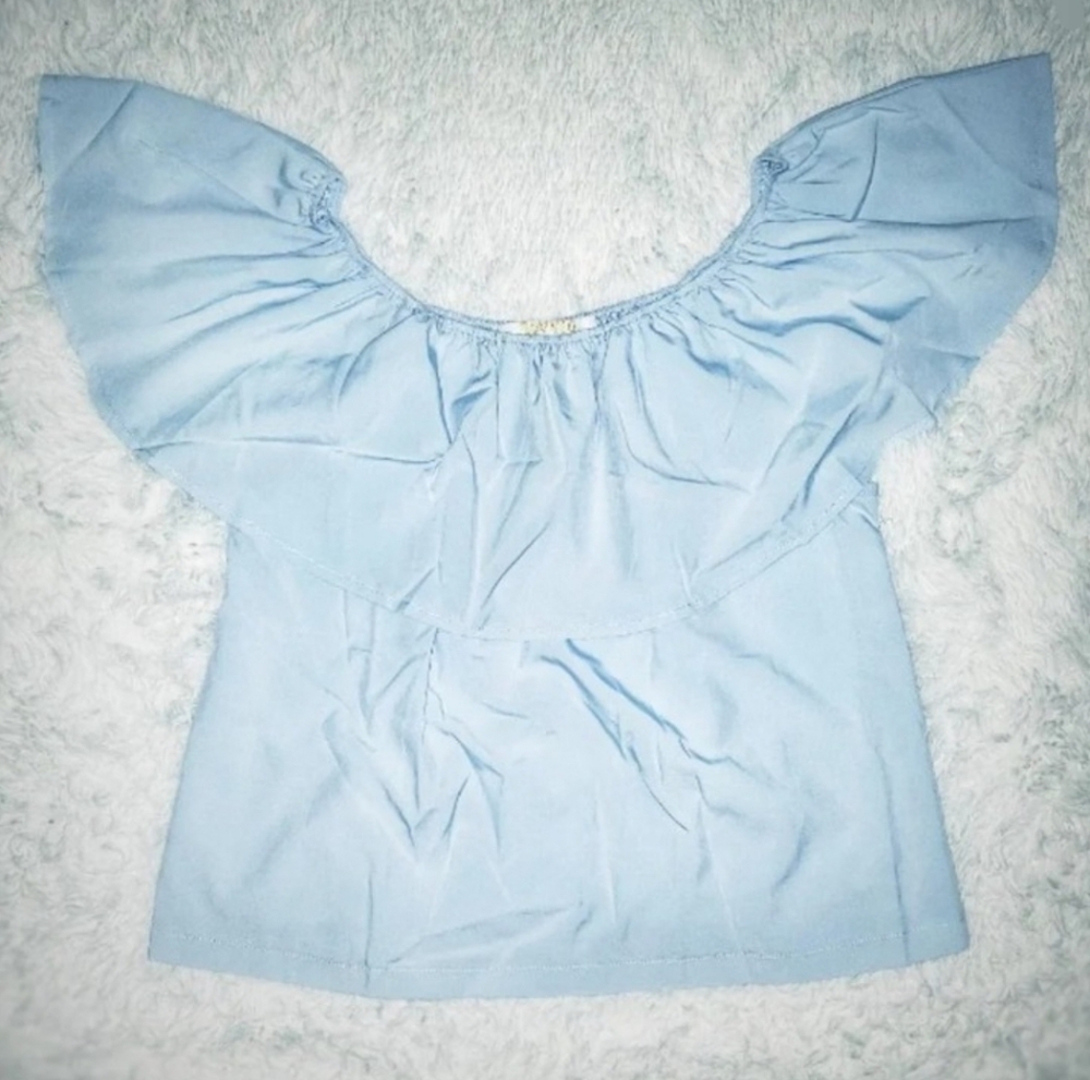 Chic Light Blue Ruffle Top